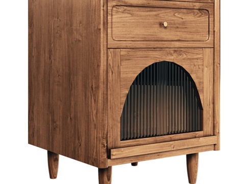  OM中世纪风格带抽屉床头柜3d模型 