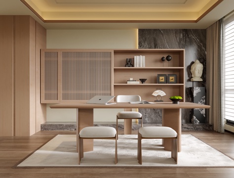 现代书房 书桌椅su模型