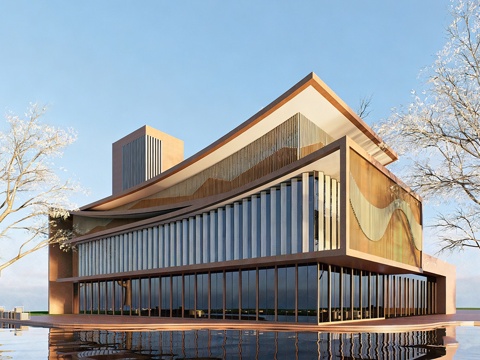 现代文化馆建筑 文化中心建筑 政务中心建筑su模型