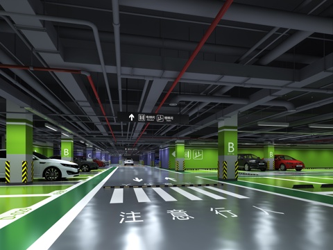  现代车库地下停车场3d模型 