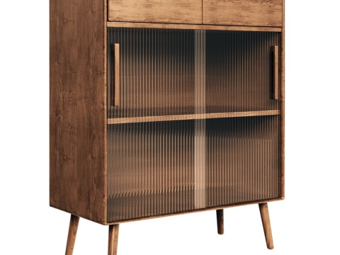  OM 餐边柜，配2扇玻璃门和3个抽屉，中世纪风格3d模型 