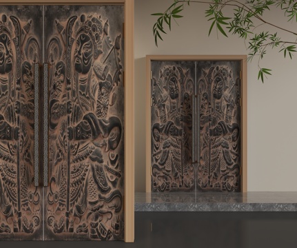  新中式平开门3d模型 