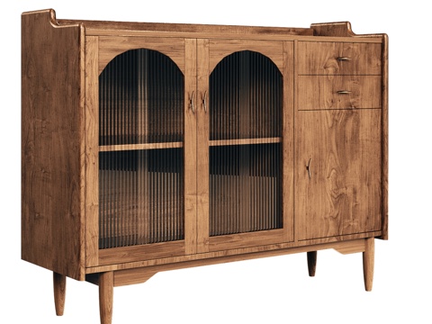  OM 玻璃门带抽屉中世纪风格餐边柜3d模型 