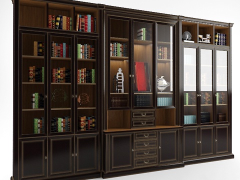  美式书柜 书柜3d模型 