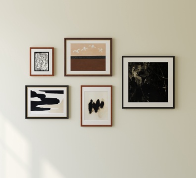 北欧中古挂画 抽象挂画 照片墙su模型