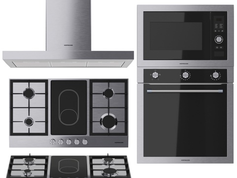  微波炉、烤箱、灶具、霍夫曼抽油烟机3d模型 