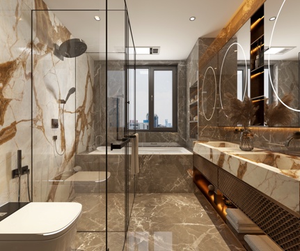 轻奢卫生间 浴室柜 马桶 暗装花洒 内嵌浴缸 淋浴房 卫浴小3d模型