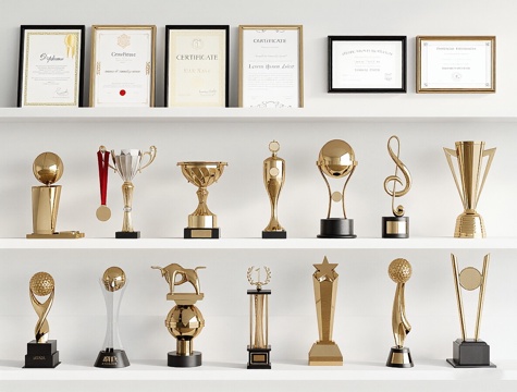  现代奖杯奖牌 奖杯 奖牌 证书3d模型 