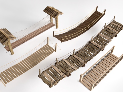 现代景观吊桥 景区吊桥 木栈桥su模型