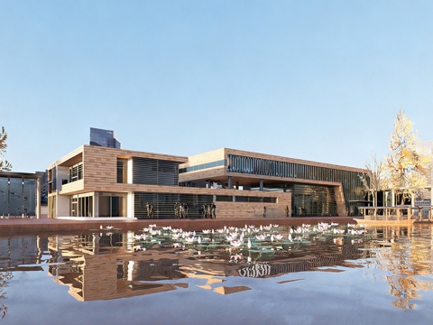 现代社区服务中心 社区文化馆 政务中心建筑su模型