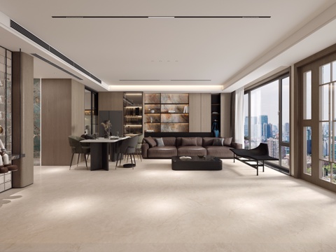 意式客餐厅 楼梯间走廊 半开放式厨房 影视墙 装饰柜3d模型