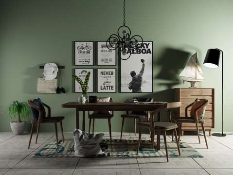  北欧餐桌 椅子 装饰画 吊灯3d模型 