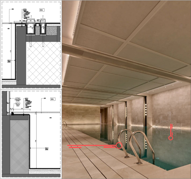 室内泳池地面节点、游泳池排水沟做法、会所游泳池边节点cad施工图