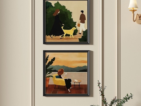  法式，复古，抽象，装饰画3d模型 