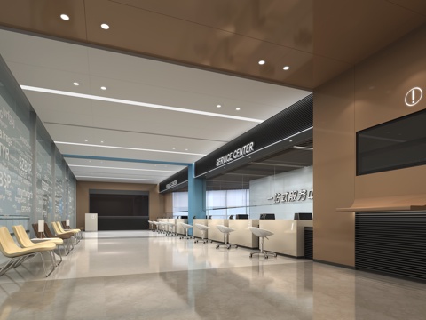  现代一站式服务大厅3d模型 