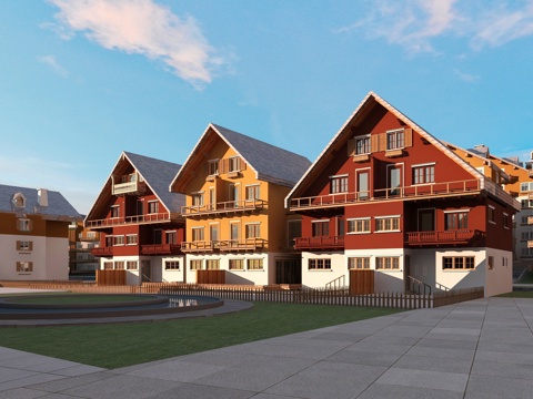  新中式连排别墅3d模型 