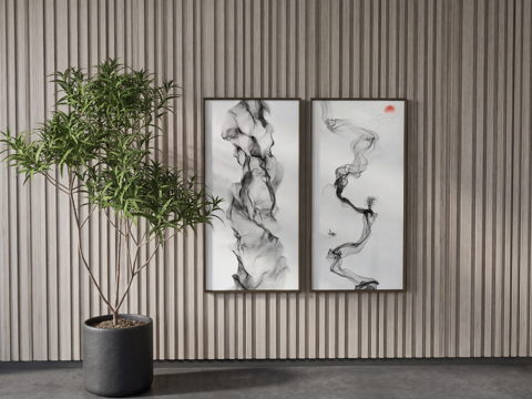 新中式装饰挂画su模型