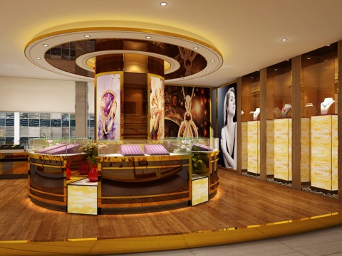  金店首饰 圆形展柜 广告牌3d模型 