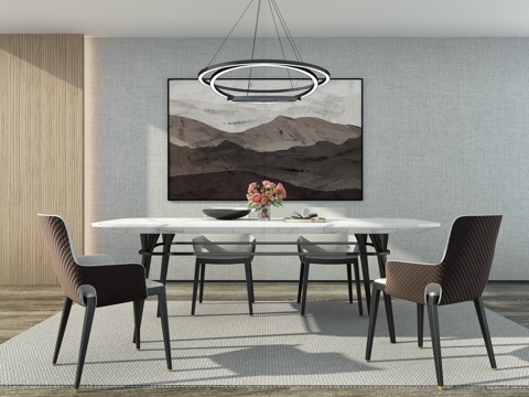  现代餐桌椅吊灯挂画组合3d模型 