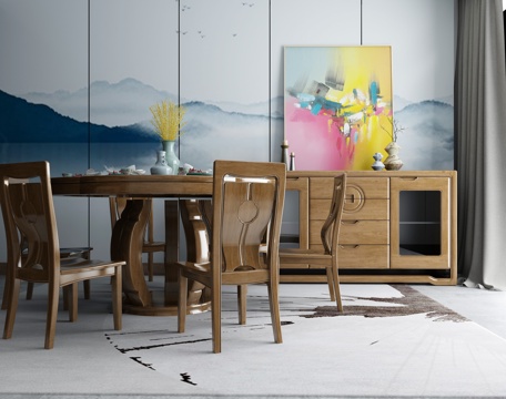  新中式餐桌椅组合3d模型 