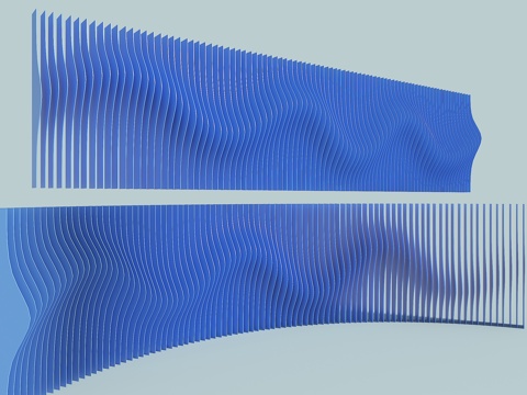 弧形格栅围墙 格栅围墙 异形围墙 现代金属围墙 波浪格栅 格su模型