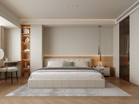 现代卧室 双人床免费su模型