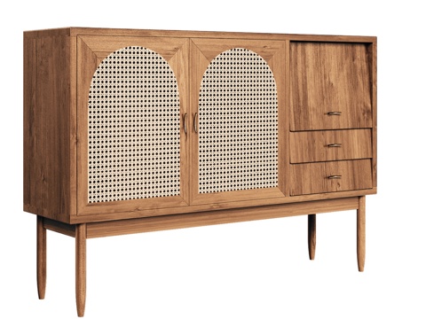  OM双门藤编餐边柜（含2抽屉）3d模型 