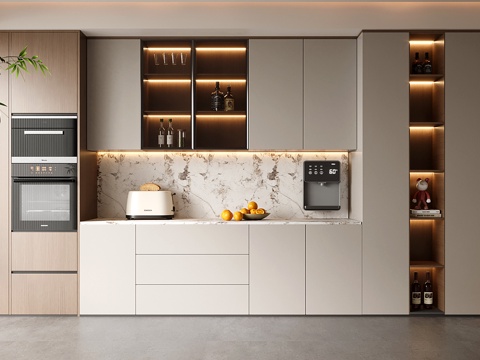 意式现代酒柜 定制满墙酒柜 烤箱柜酒柜一体su模型