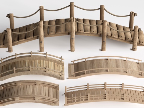 现代景观小桥 景观桥 木拱桥 公园桥su模型