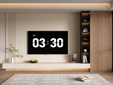  现代中古电视背景墙 收纳储物开放格 悬空电视柜3d模型 