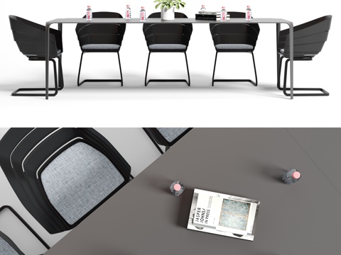  现代简约 会议桌 椅子 摆件组合3d模型 
