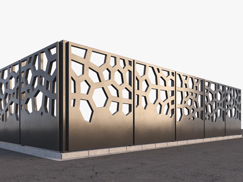  围墙 工业风围墙 现代金属围墙 空洞围墙 异形围挡 现代围墙3d模型 