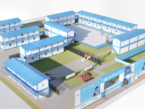 现代活动板房 工地临时板房 工地宿舍 简易板房su模型