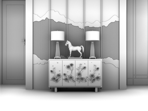  中式玄关 客厅 餐厅  新中式沙发 茶几 电视柜3d模型 