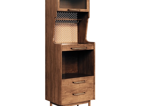  OM中世纪风格开放式抽屉餐边柜3d模型 