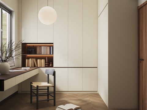  中古风书房 奶油风书房 复古书房3d模型 