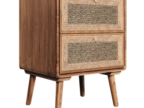  OM中世纪藤编带抽屉床头柜3d模型 