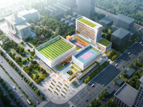 现代简约文化馆 文化中心 社区服务中心 楼顶足球场su模型