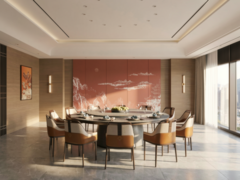 新中式包厢_酒店包厢_餐厅包厢_会所包房su模型