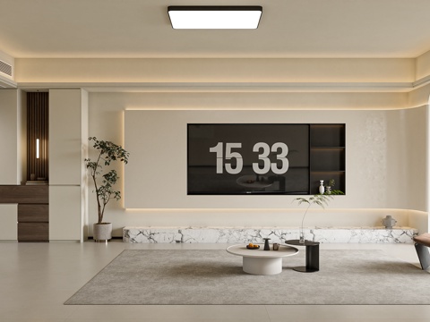  现代中古风简约客餐厅3d模型 