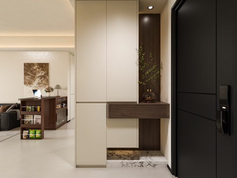  现代简约中古风玄关过道3d模型 