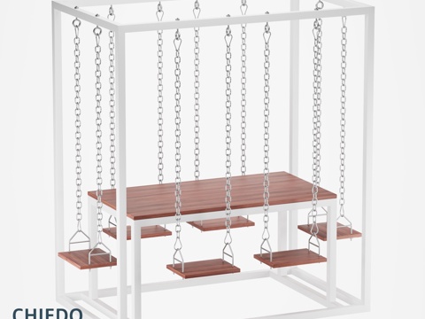  OM 带秋千式座椅六人餐桌3d模型 