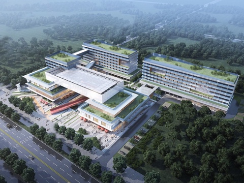  现代办公楼 产业园 多层办公楼 屋顶绿化su模型 