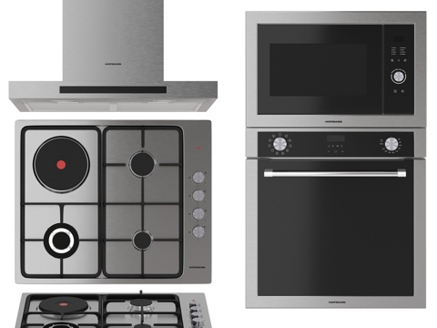  微波炉、烤箱、灶具、霍夫曼抽油烟机3d模型 
