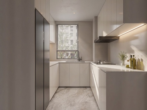 现代风格 厨房 封闭式厨房 U型厨房 厨具su模型