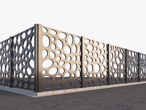 围墙 工业风围墙 现代金属围墙 空洞围墙 异形围挡 现代围墙su模型