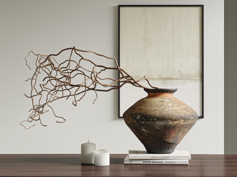  现代侘寂风饰品摆件组合干支花瓶3d模型 