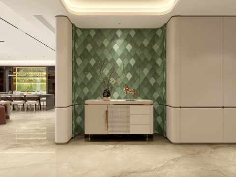 轻奢玄关 走廊过道 玄关柜 轻奢护墙板3d模型