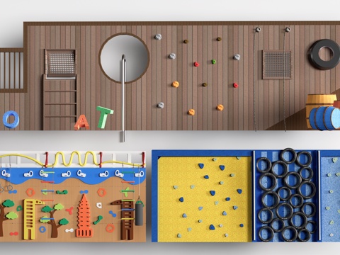 现代儿童攀岩墙 儿童攀爬墙 儿童娱乐墙su模型