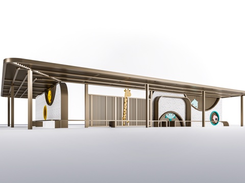 现代等候区廊架 休息区廊架 家长接送区廊架su模型